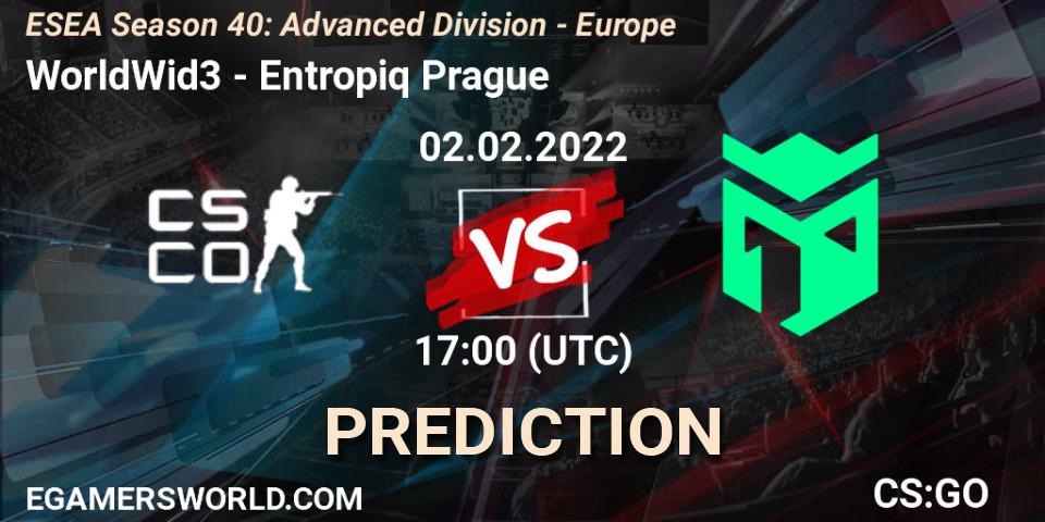 WorldWid3 vs Entropiq Prague: Match Prediction. 02.02.2022 at 17:00, Counter-Strike (CS2), ESEA Season 40: Advanced Division - Europe