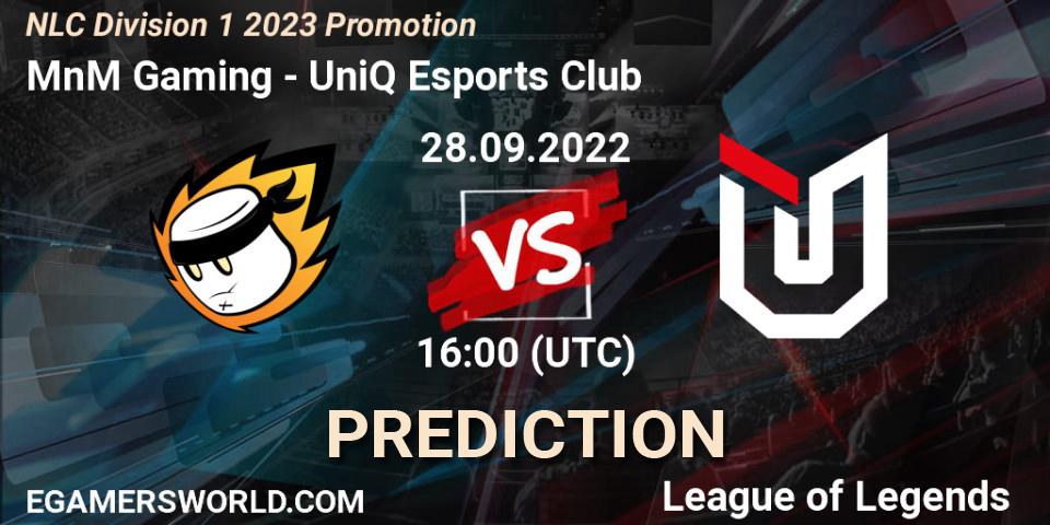 MnM Gaming vs UniQ Esports Club: Match Prediction. 28.09.2022 at 16:00, LoL, NLC Division 1 2023 Promotion