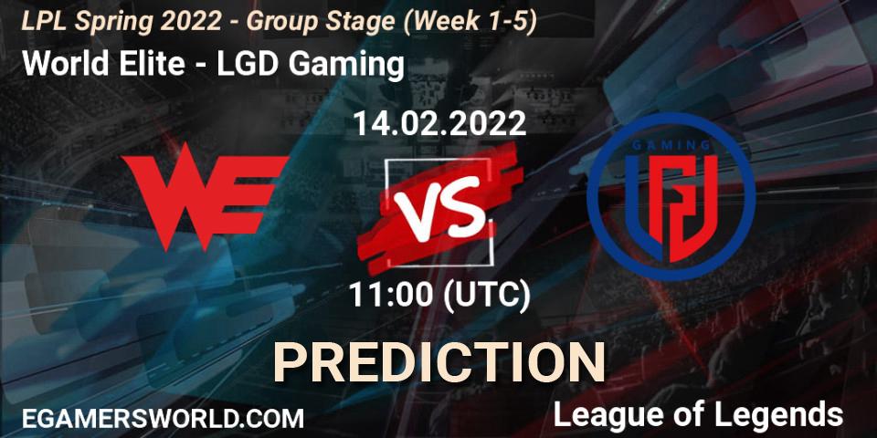 World Elite vs LGD Gaming: Match Prediction. 14.02.2022 at 12:00, LoL, LPL Spring 2022 - Group Stage (Week 1-5)