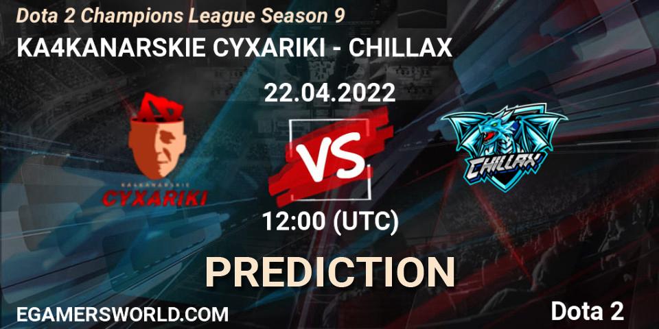 KA4KANARSKIE CYXARIKI vs CHILLAX: Match Prediction. 22.04.2022 at 12:00, Dota 2, Dota 2 Champions League Season 9