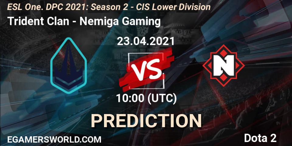 Trident Clan vs Nemiga Gaming: Match Prediction. 23.04.2021 at 09:55, Dota 2, ESL One. DPC 2021: Season 2 - CIS Lower Division