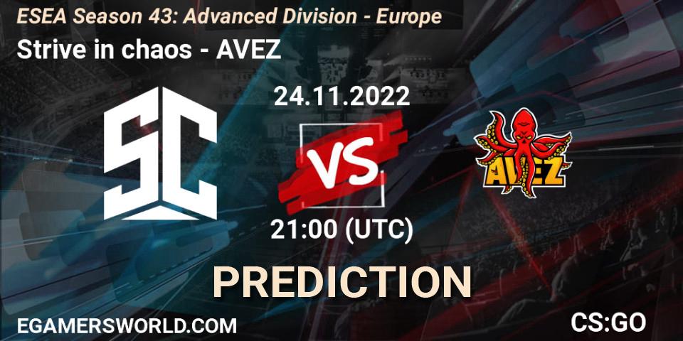 Strive in chaos vs AVEZ: Match Prediction. 24.11.2022 at 21:00, Counter-Strike (CS2), ESEA Season 43: Advanced Division - Europe