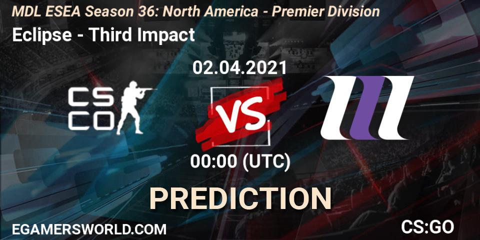 Eclipse vs Third Impact: Match Prediction. 02.04.2021 at 00:00, Counter-Strike (CS2), MDL ESEA Season 36: North America - Premier Division