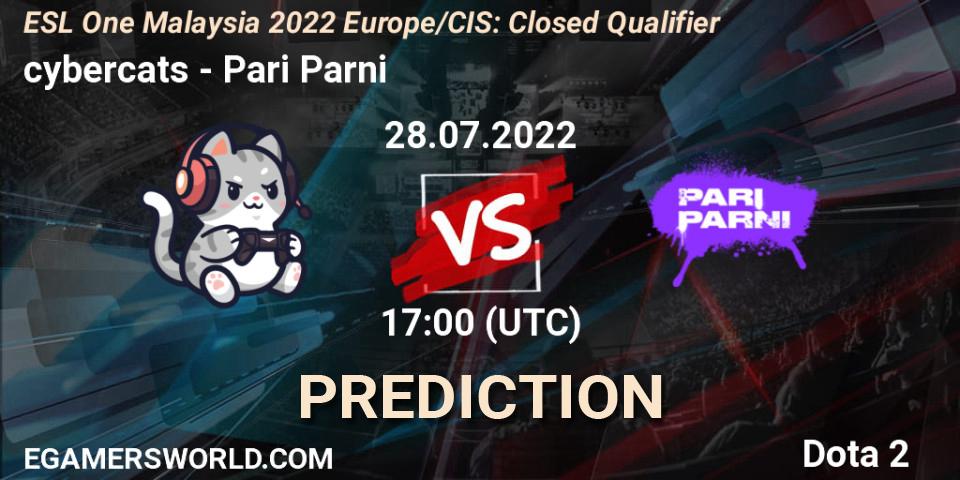 cybercats vs Pari Parni: Match Prediction. 28.07.2022 at 17:01, Dota 2, ESL One Malaysia 2022 Europe/CIS: Closed Qualifier