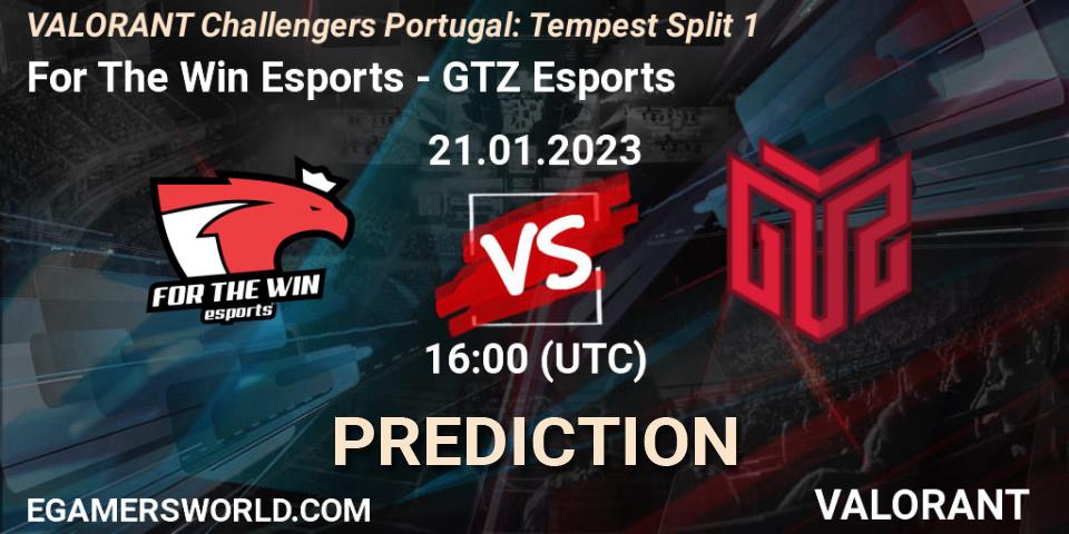 For The Win Esports vs GTZ Esports: Match Prediction. 21.01.2023 at 16:10, VALORANT, VALORANT Challengers 2023 Portugal: Tempest Split 1