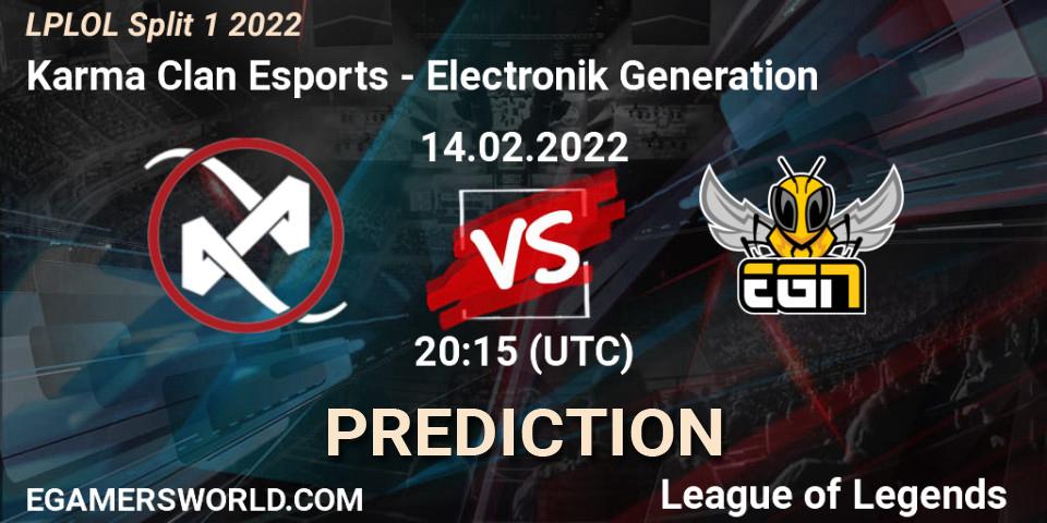 Karma Clan Esports vs Electronik Generation: Match Prediction. 14.02.2022 at 20:15, LoL, LPLOL Split 1 2022