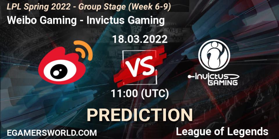 Weibo Gaming vs Invictus Gaming: Match Prediction. 18.03.2022 at 11:00, LoL, LPL Spring 2022 - Group Stage (Week 6-9)