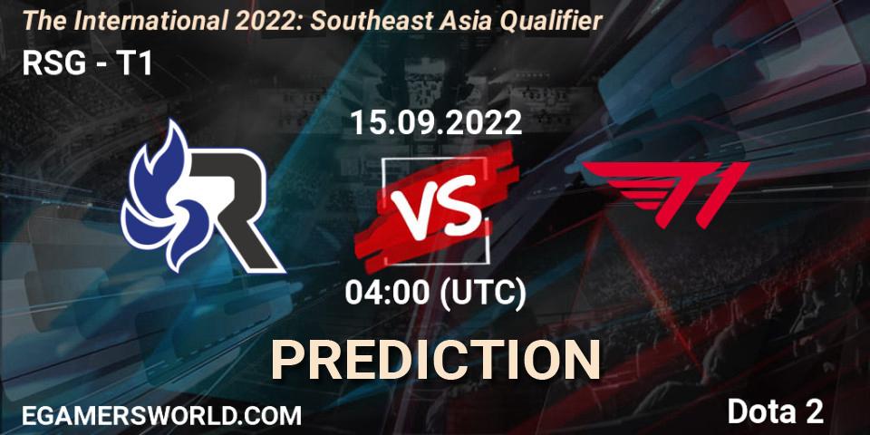 RSG vs T1: Match Prediction. 15.09.2022 at 04:04, Dota 2, The International 2022: Southeast Asia Qualifier