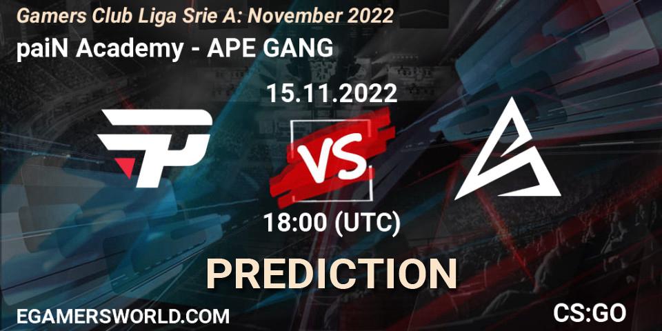 paiN Academy vs APE GANG: Match Prediction. 15.11.2022 at 18:00, Counter-Strike (CS2), Gamers Club Liga Série A: November 2022
