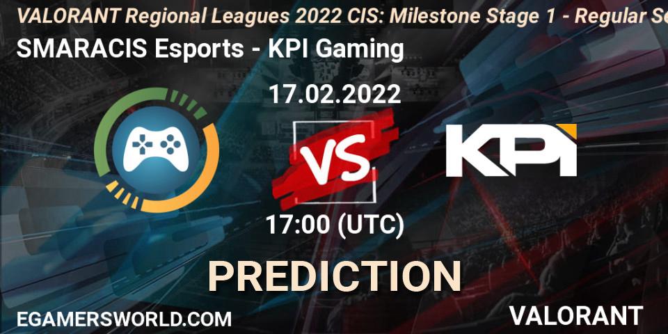 SMARACIS Esports vs KPI Gaming: Match Prediction. 17.02.2022 at 17:15, VALORANT, VALORANT Regional Leagues 2022 CIS: Milestone Stage 1 - Regular Season