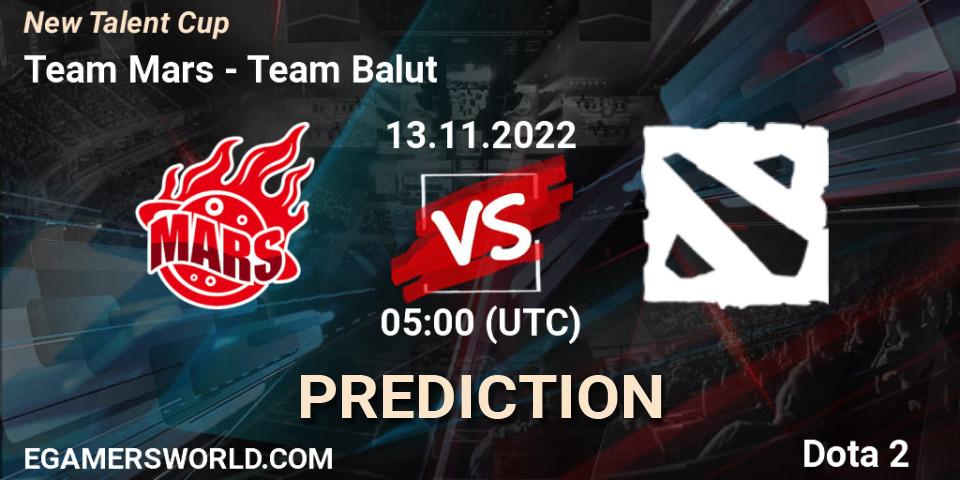 Team Mars vs Team Balut: Match Prediction. 13.11.2022 at 05:03, Dota 2, New Talent Cup