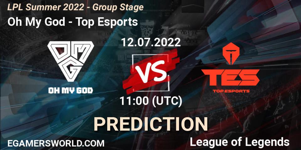 Oh My God vs Top Esports: Match Prediction. 12.07.2022 at 11:45, LoL, LPL Summer 2022 - Group Stage