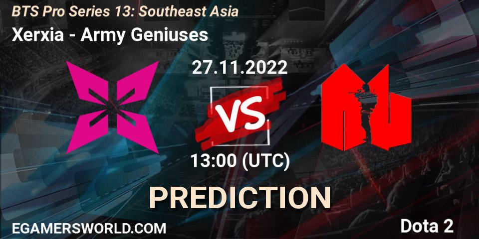 Xerxia vs Army Geniuses: Match Prediction. 27.11.22, Dota 2, BTS Pro Series 13: Southeast Asia