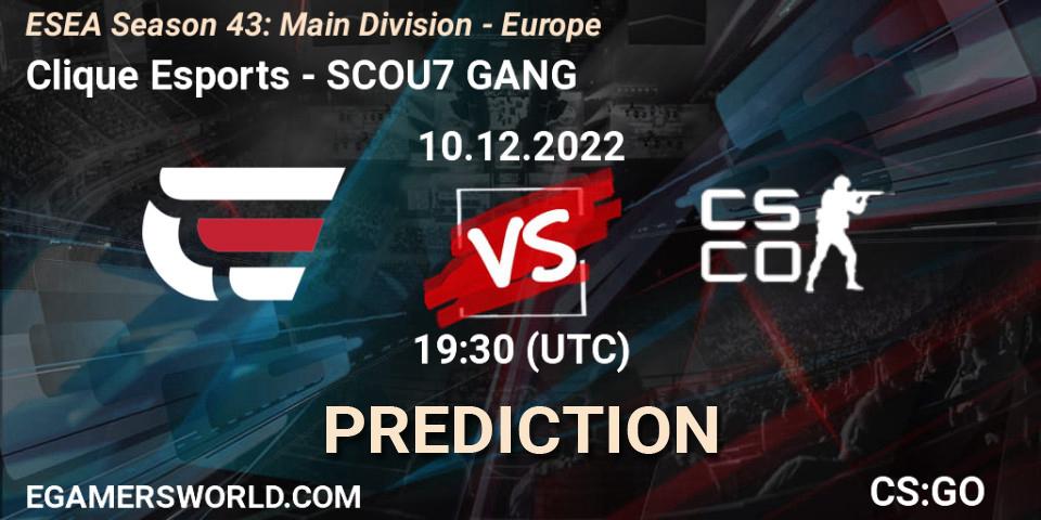 Clique Esports vs SCOU7 GANG: Match Prediction. 10.12.2022 at 19:30, Counter-Strike (CS2), ESEA Season 43: Main Division - Europe