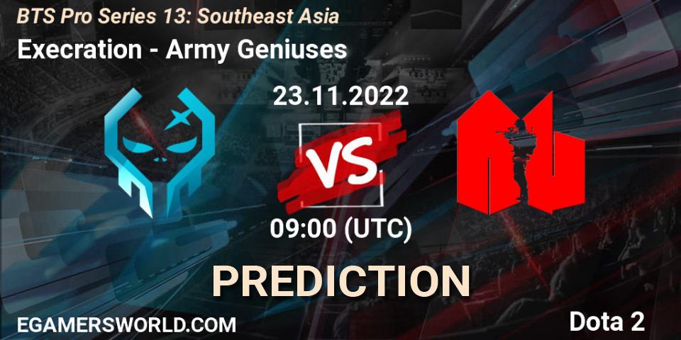 Execration vs Army Geniuses: Match Prediction. 23.11.2022 at 09:04, Dota 2, BTS Pro Series 13: Southeast Asia