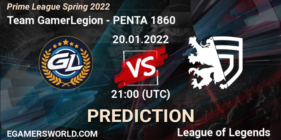 Team GamerLegion vs PENTA 1860: Match Prediction. 20.01.2022 at 21:30, LoL, Prime League Spring 2022