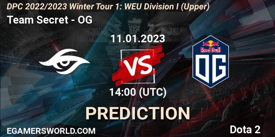 Team Secret vs OG: Match Prediction. 11.01.2023 at 14:01, Dota 2, DPC 2022/2023 Winter Tour 1: WEU Division I (Upper)
