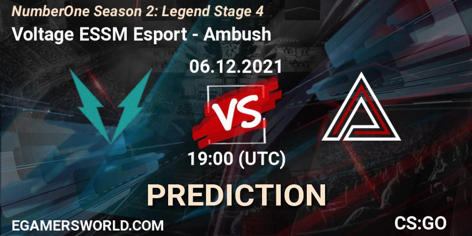 Voltage ESSM Esport vs Ambush: Match Prediction. 06.12.2021 at 19:00, Counter-Strike (CS2), NumberOne Season 2: Legend Stage 4