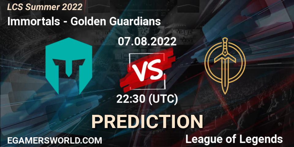 Immortals vs Golden Guardians: Match Prediction. 07.08.2022 at 22:45, LoL, LCS Summer 2022