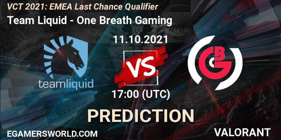 Team Liquid vs One Breath Gaming: Match Prediction. 11.10.2021 at 18:45, VALORANT, VCT 2021: EMEA Last Chance Qualifier
