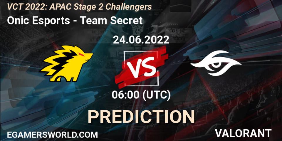 Onic Esports vs Team Secret: Match Prediction. 24.06.2022 at 06:00, VALORANT, VCT 2022: APAC Stage 2 Challengers