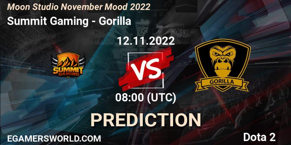 Summit Gaming vs Gorilla: Match Prediction. 12.11.2022 at 08:12, Dota 2, Moon Studio November Mood 2022