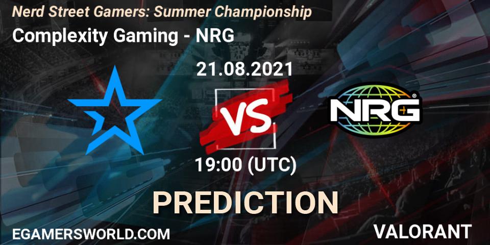 Complexity Gaming vs NRG: Match Prediction. 21.08.2021 at 19:00, VALORANT, Nerd Street Gamers: Summer Championship