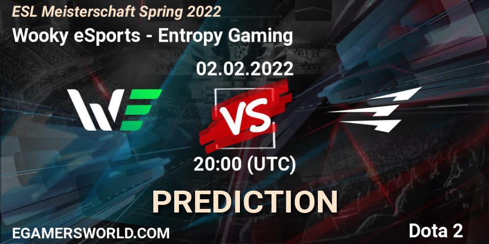 Wooky eSports vs Entropy Gaming: Match Prediction. 02.02.2022 at 19:59, Dota 2, ESL Meisterschaft Spring 2022