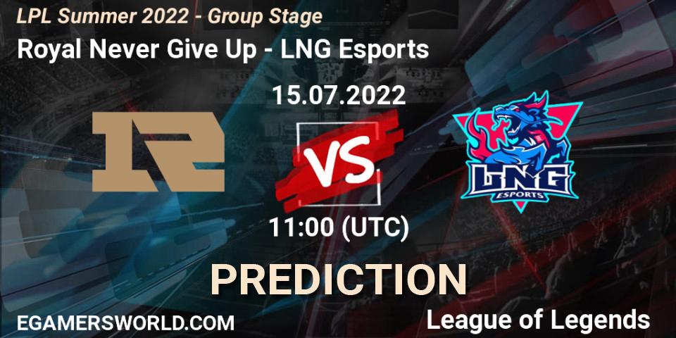Royal Never Give Up vs LNG Esports: Match Prediction. 15.07.22, LoL, LPL Summer 2022 - Group Stage