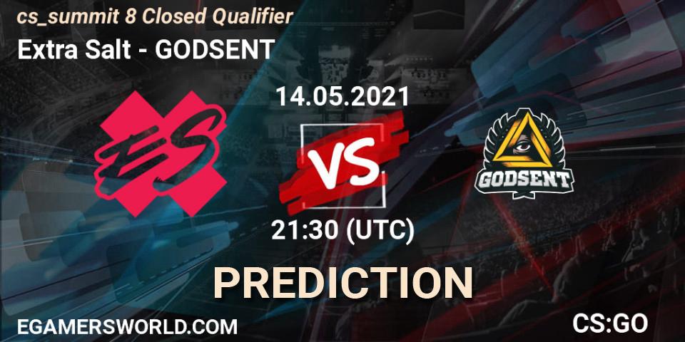 Extra Salt vs GODSENT: Match Prediction. 14.05.2021 at 21:55, Counter-Strike (CS2), cs_summit 8 Closed Qualifier