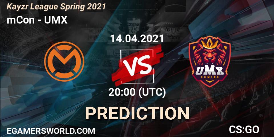mCon vs UMX: Match Prediction. 14.04.2021 at 20:00, Counter-Strike (CS2), Kayzr League Spring 2021
