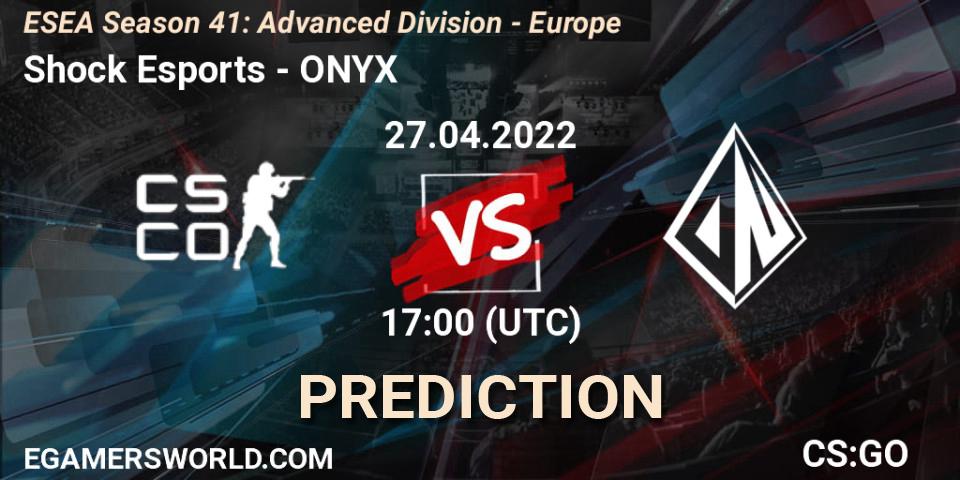 Shock Esports vs ONYX: Match Prediction. 27.04.2022 at 17:00, Counter-Strike (CS2), ESEA Season 41: Advanced Division - Europe