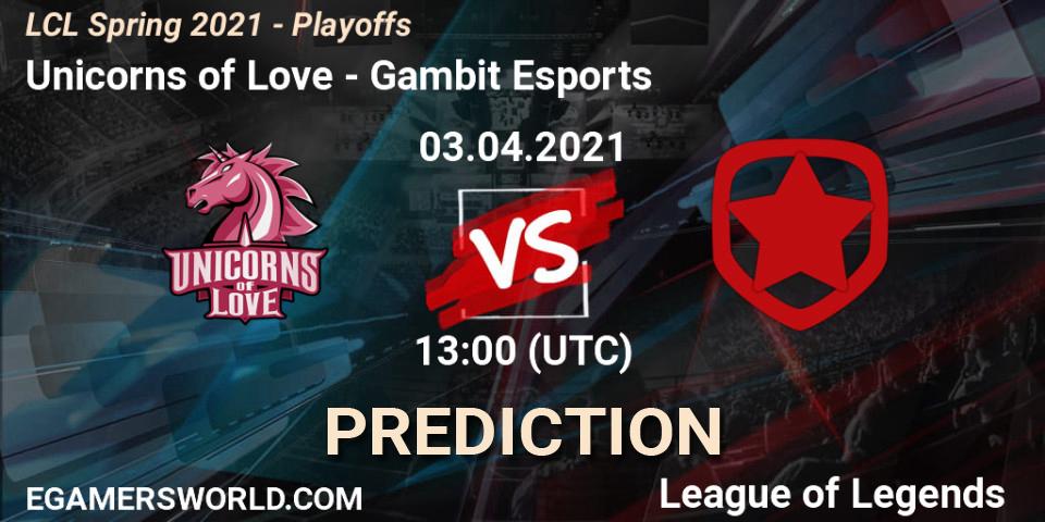 Unicorns of Love vs Gambit Esports: Match Prediction. 03.04.21, LoL, LCL Spring 2021 - Playoffs