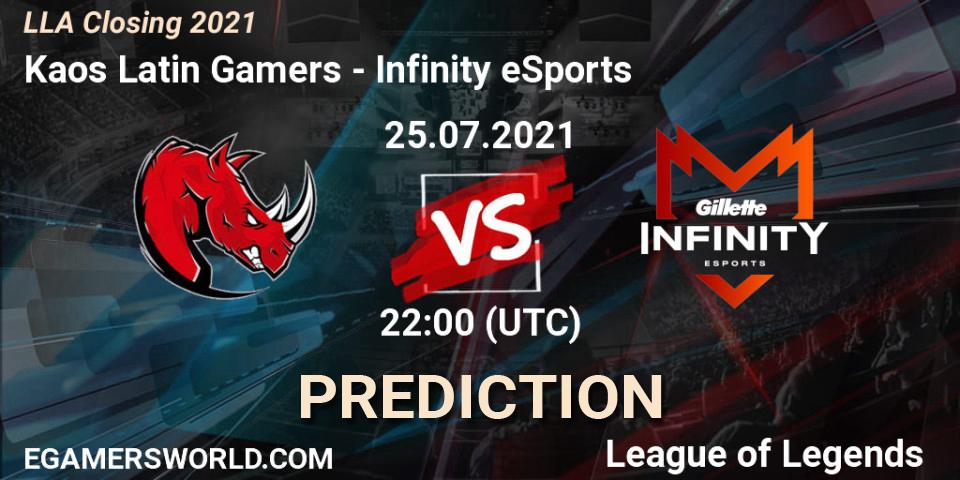 Kaos Latin Gamers vs Infinity eSports: Match Prediction. 25.07.2021 at 22:00, LoL, LLA Closing 2021