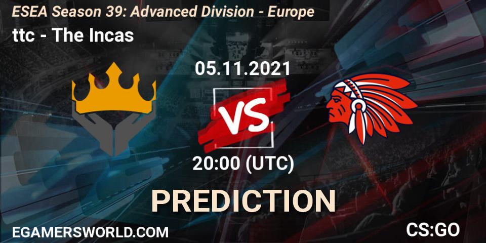 ttc vs The Incas: Match Prediction. 07.11.2021 at 18:00, Counter-Strike (CS2), ESEA Season 39: Advanced Division - Europe