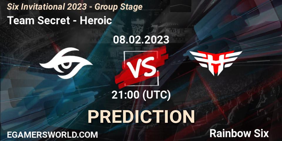 Team Secret vs Heroic: Match Prediction. 08.02.2023 at 21:15, Rainbow Six, Six Invitational 2023 - Group Stage