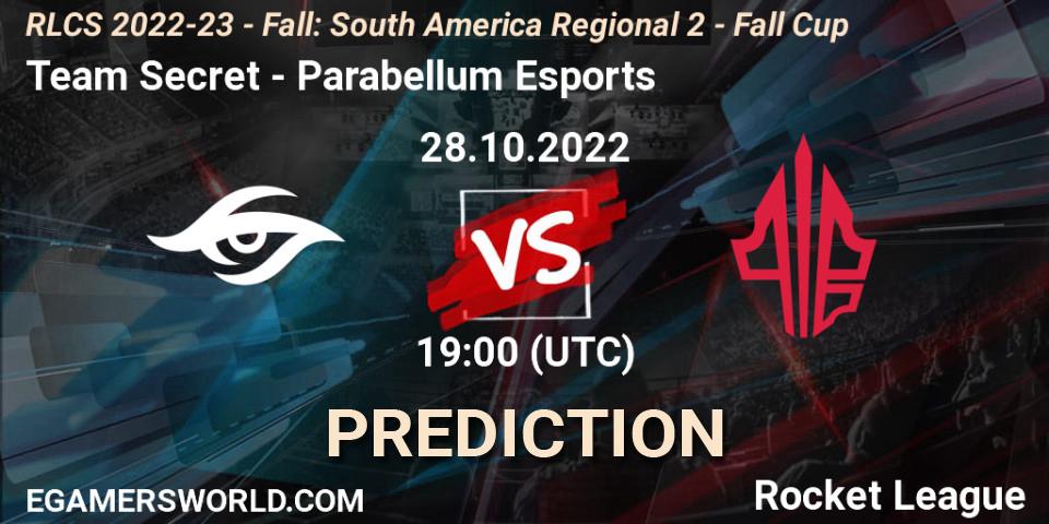 Team Secret vs Parabellum Esports: Match Prediction. 28.10.2022 at 19:00, Rocket League, RLCS 2022-23 - Fall: South America Regional 2 - Fall Cup