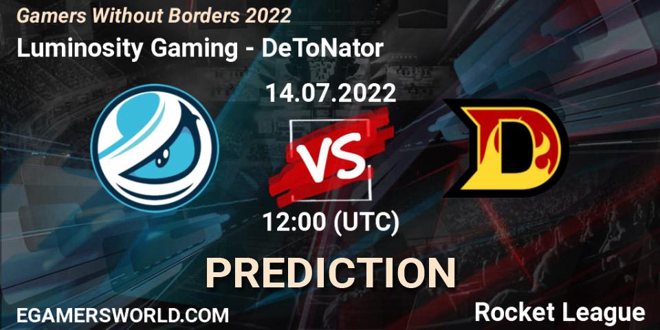Luminosity Gaming vs DeToNator: Match Prediction. 14.07.2022 at 12:00, Rocket League, Gamers Without Borders 2022