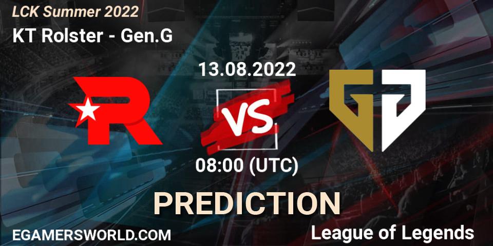KT Rolster vs Gen.G: Match Prediction. 13.08.2022 at 08:00, LoL, LCK Summer 2022