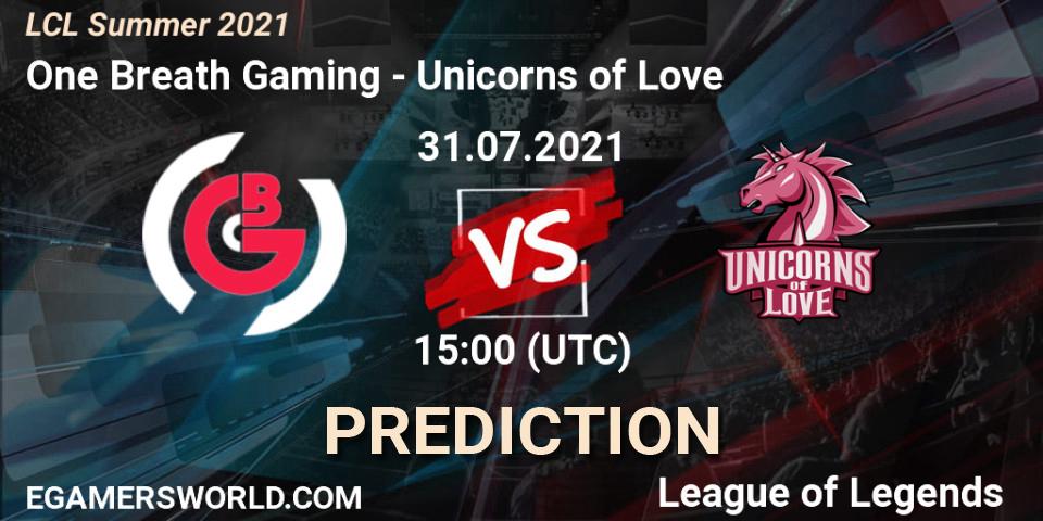 One Breath Gaming vs Unicorns of Love: Match Prediction. 31.07.2021 at 15:00, LoL, LCL Summer 2021