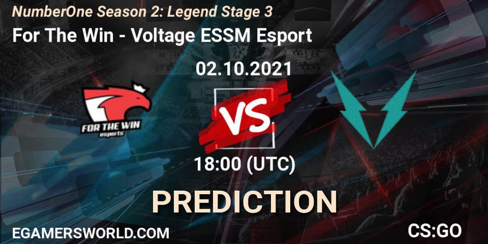 For The Win vs Voltage ESSM Esport: Match Prediction. 02.10.2021 at 18:00, Counter-Strike (CS2), NumberOne Season 2: Legend Stage 3