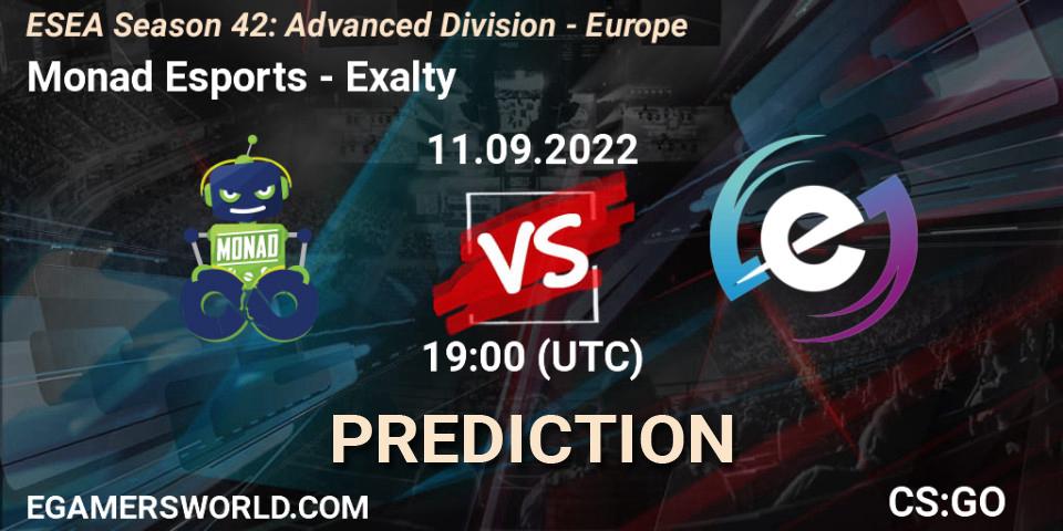 Monad Esports vs Exalty: Match Prediction. 11.09.2022 at 19:00, Counter-Strike (CS2), ESEA Season 42: Advanced Division - Europe