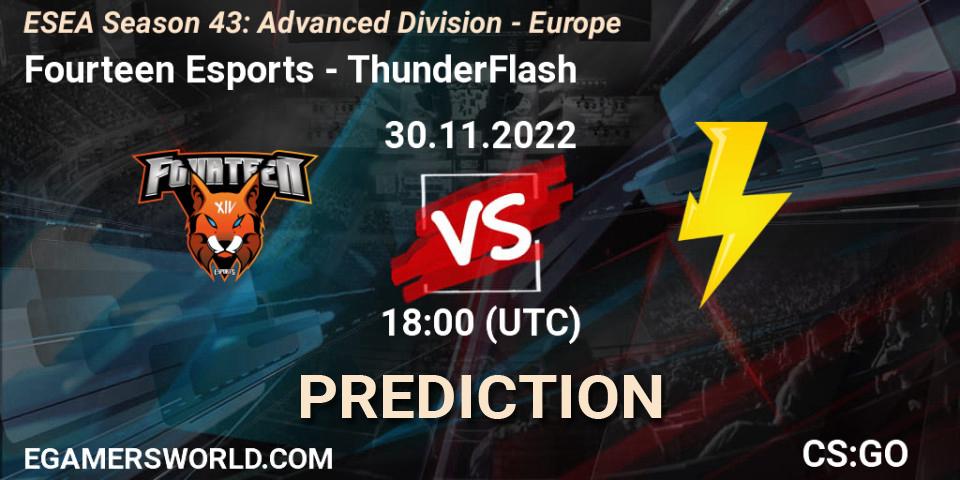 Fourteen Esports vs ThunderFlash: Match Prediction. 30.11.22, CS2 (CS:GO), ESEA Season 43: Advanced Division - Europe
