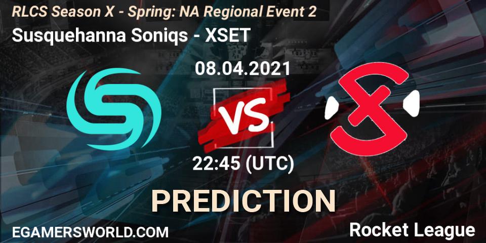 Susquehanna Soniqs vs XSET: Match Prediction. 08.04.2021 at 22:45, Rocket League, RLCS Season X - Spring: NA Regional Event 2