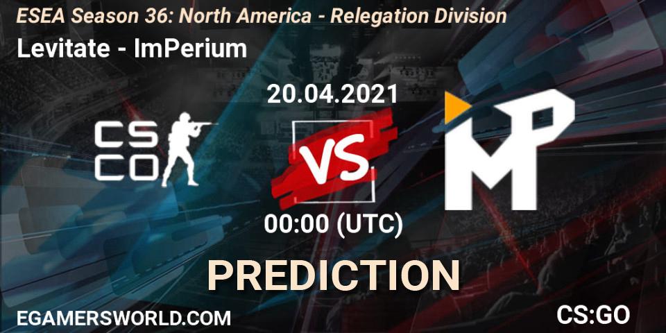 Levitate vs ImPerium: Match Prediction. 20.04.2021 at 00:00, Counter-Strike (CS2), ESEA Season 36: North America - Relegation Division