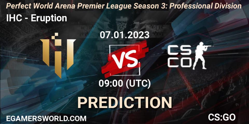 IHC vs Eruption: Match Prediction. 07.01.2023 at 09:00, Counter-Strike (CS2), Perfect World Arena Premier League Season 3: Professional Division