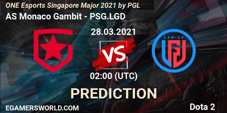 AS Monaco Gambit vs PSG.LGD: Match Prediction. 28.03.2021 at 02:00, Dota 2, ONE Esports Singapore Major 2021
