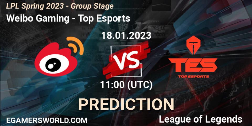 Weibo Gaming vs Top Esports: Match Prediction. 18.01.2023 at 12:00, LoL, LPL Spring 2023 - Group Stage