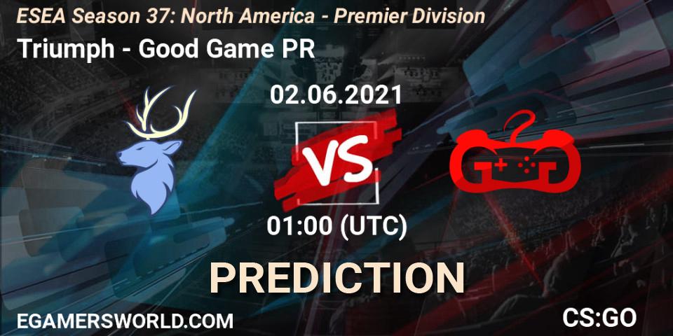 Triumph vs Good Game PR: Match Prediction. 02.06.2021 at 01:00, Counter-Strike (CS2), ESEA Season 37: North America - Premier Division