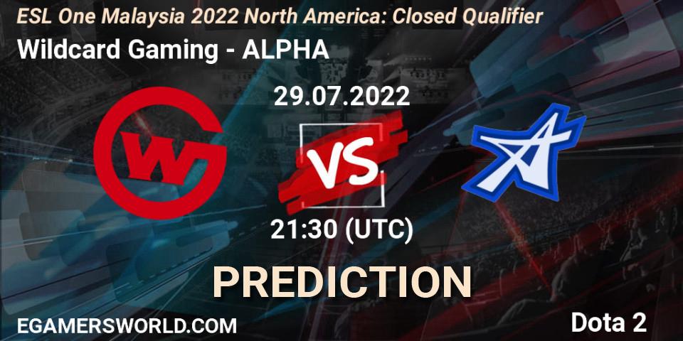 Wildcard Gaming vs ALPHA: Match Prediction. 29.07.2022 at 21:34, Dota 2, ESL One Malaysia 2022 North America: Closed Qualifier
